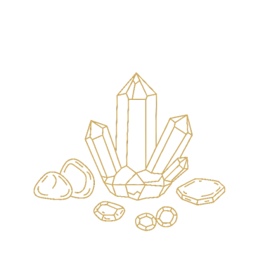 Gouden lijntekening van kristallen en edelstenen.